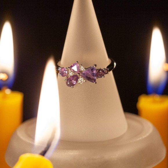 Natural Alexandrite Diamond 18k White Gold Ring - Picture 3 of 6